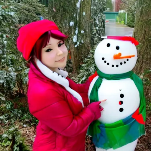 Premium Photo | Cute snowman stealing magical items anime art Generative Ai