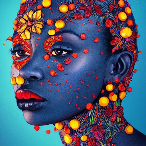Prompt: the portrait of a beautiful and elegant young black woman made up of peppers, an ultrafine detailed illustration by james jean, intricate linework, bright colors, final fantasy, behance contest winner, vanitas, angular, altermodern, unreal engine 5 highly rendered, global illumination, radiant light, detailed and intricate environment