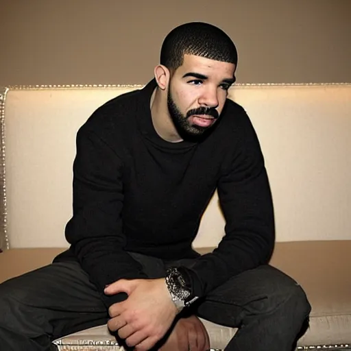 Image similar to drake in 2 0 1 0 sitting alone, with a wistful expression on his face and a tear rolling down his cheek