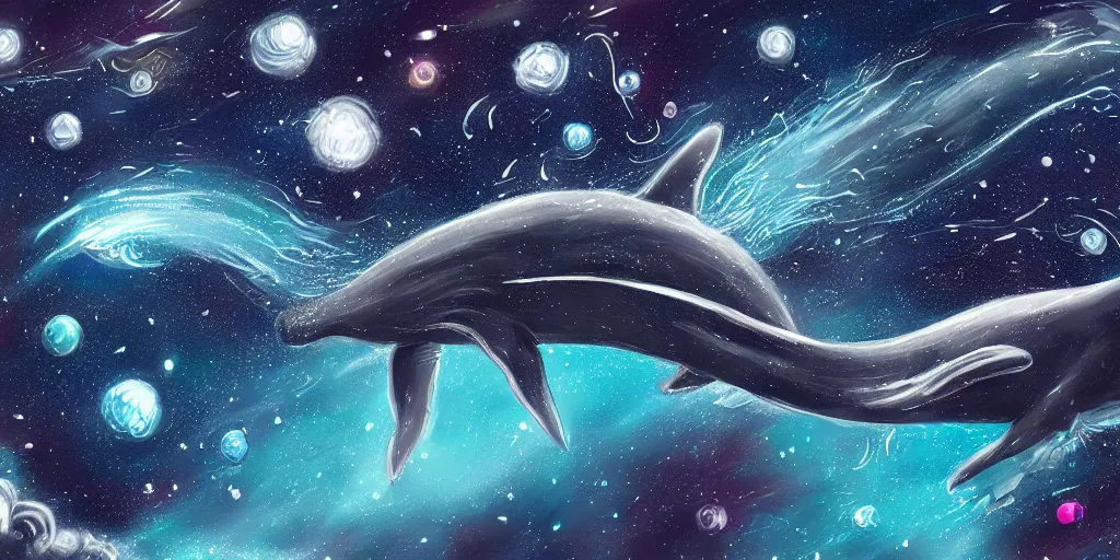 Image similar to space whale swimming through space consuming stars, digital art, trending on art station, galactic