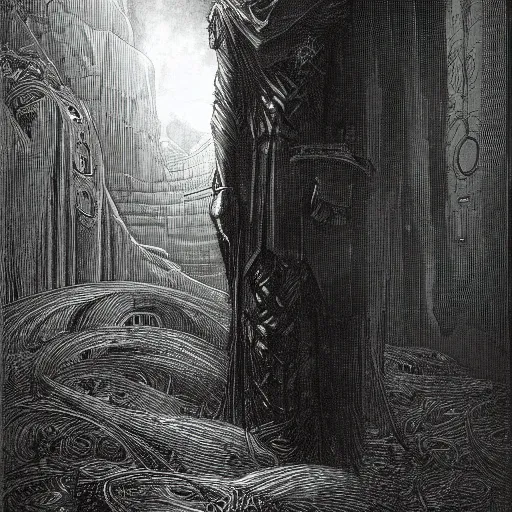 Image similar to cyberpunk dreaming by gustave dore