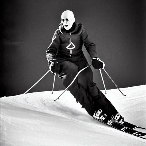 Image similar to portrait of nosferatu skiing alone, sport photography