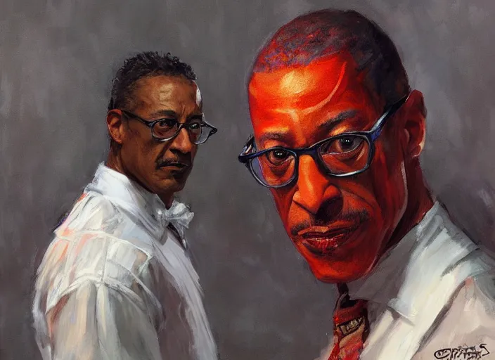 Image similar to a highly detailed beautiful portrait of gus fring as kratos, by gregory manchess, james gurney, james jean