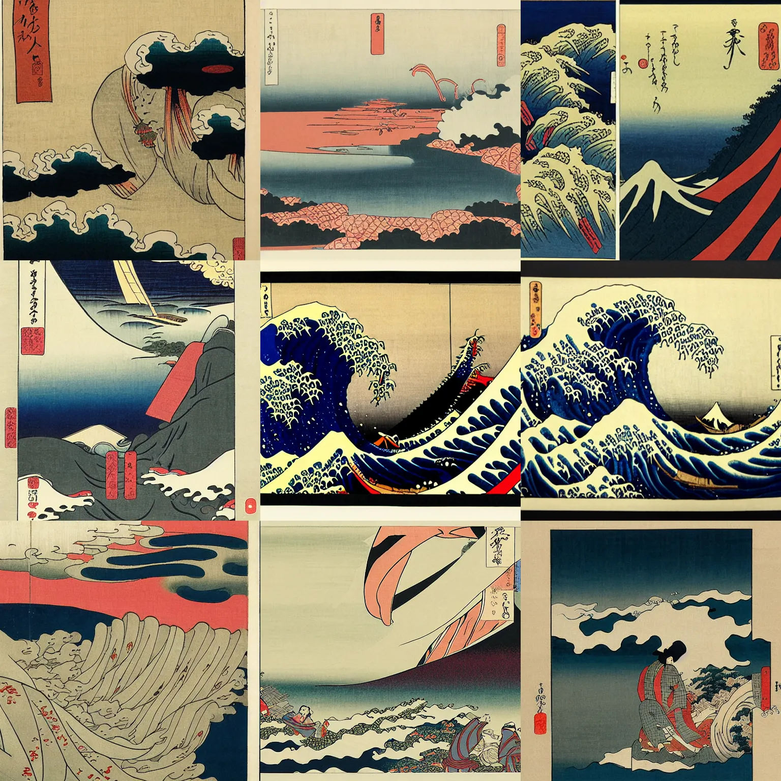 Prompt: 9 / 1 1 attacks, ukiyo - e style, by hokusai, buildings and smoke