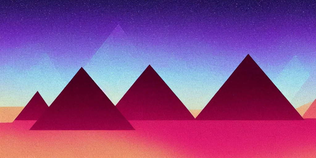 Image similar to purple digital desert, dawn, man in holographic coat, pyramids on the horizon, abstract holographic pastel, 1 9 8 0 s retro futuristic art, synthwave, vaporwave style