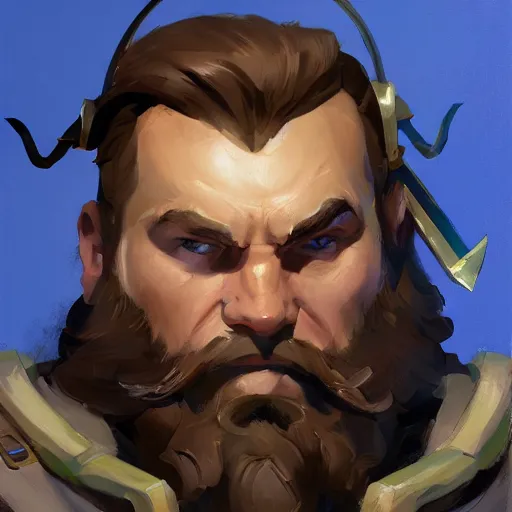 Image similar to greg manchess portrait painting of gimli as overwatch character, medium shot, asymmetrical, profile picture, organic painting, sunny day, matte painting, bold shapes, hard edges, street art, trending on artstation, by huang guangjian and gil elvgren and sachin teng