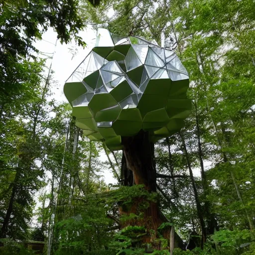 Prompt: futuristic organic treehouse