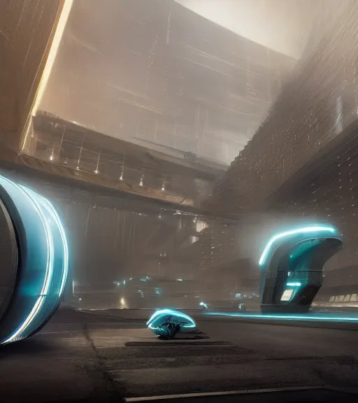 Image similar to tron legacy, desertic bioremediation white zumthor architecture at night, hyper realistic, ambient lighting, concept art, intricate, hyper detailed, trakovsky greatest scene, smooth, dynamic volumetric lighting, octane, raytrace, cinematic, high quality, high resolution, 4 k, cgsociety, rutkowski, gurney