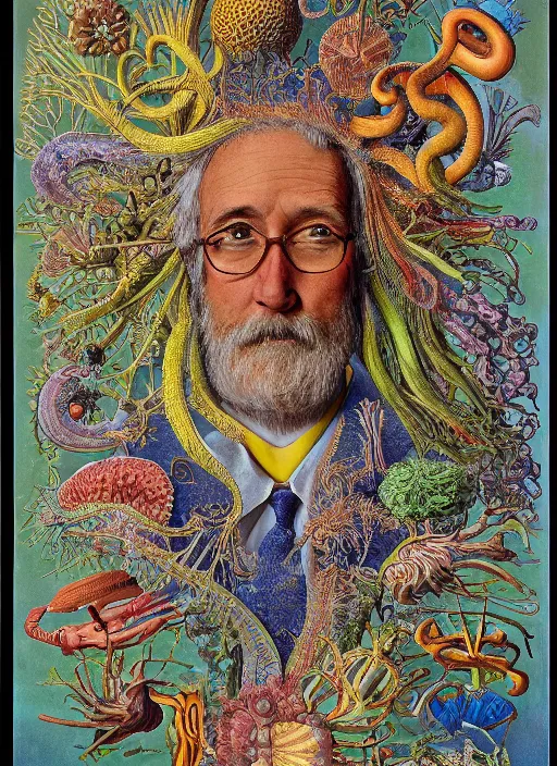Prompt: a portrait of a school teacher in full colour, in the style of Ernst Haeckel,