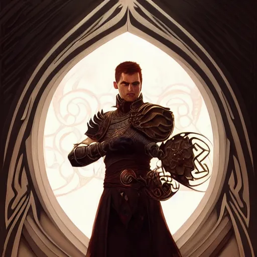 Prompt: Alistair from Dragon Age, fantasy, intricate, elegant, highly detailed, digital painting, artstation, concept art, matte, sharp focus, illustration, art by Artgerm and Greg Rutkowski and Alphonse Mucha