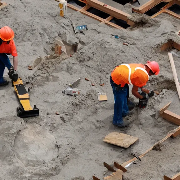 Image similar to two construction workers removing the moon from the sky