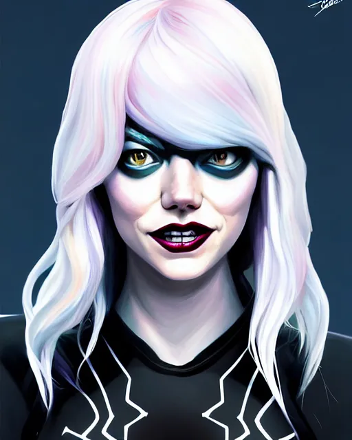 Image similar to portrait of Emma Stone as Spider-Gwen venom, art by lois van baarle and loish and ross tran and rossdraws and sam yang and samdoesarts and artgerm, middle shot, digital art, highly detailed, intricate, sharp focus, Trending on Artstation HQ, deviantart, unreal engine 5, 4K UHD image