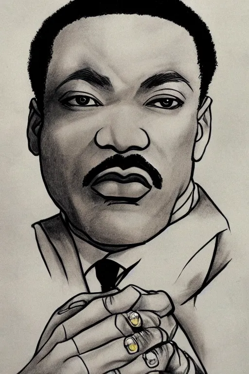 Prompt: Martin Luther King as Jotaro Kujo JoJo from JoJo\'s Bizarre Adventure, anime drawing by Hirohiko Araki