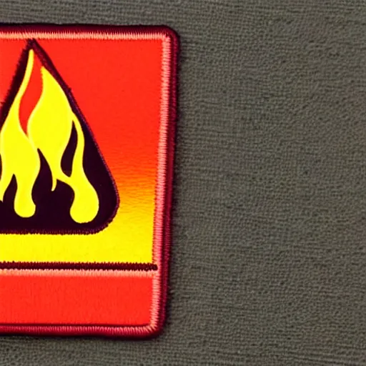Prompt: a photo of a retro minimalist clean fire flames warning caution patch
