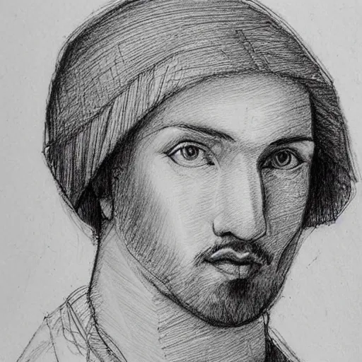 Image similar to markplier portrait sketch drawn by da vinci, sketch, traditional art