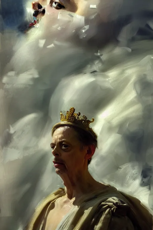 Image similar to beautiful detailed expressive impressionistic oil painting portrait of ancient roman god emperor steve buscemi ascending into the clouds wearing the civic crown, renaissance painting, art by anders zorn, wonderful masterpiece by greg rutkowski, expressive brush strokes, beautiful cinematic light, american romanticism by greg manchess, jessica rossier