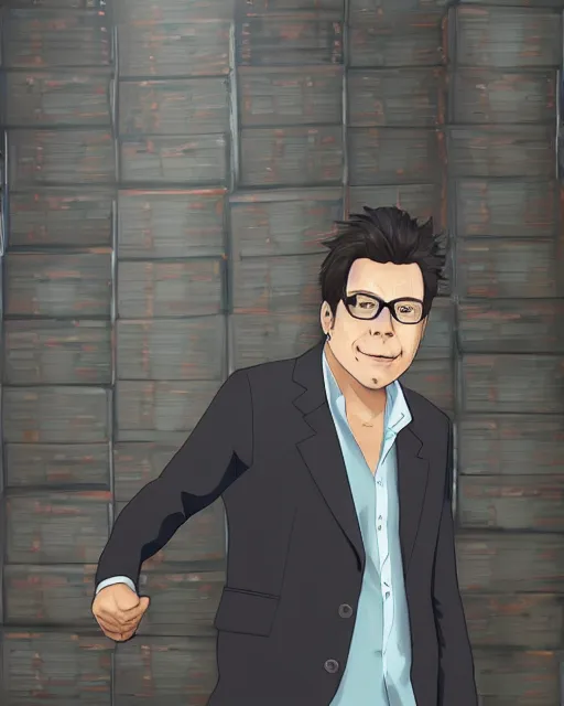 Prompt: Digital presidential anime art of Gustavo Petro by A-1 studios, serious expression, empty warehouse background, highly detailed, spotlight