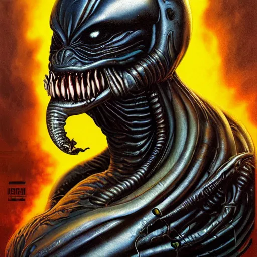 Image similar to Lofi Giger Scorn Horror Alien portrait of Venom Pixar style by Tristan Eaton Stanley Artgerm and Tom Bagshaw