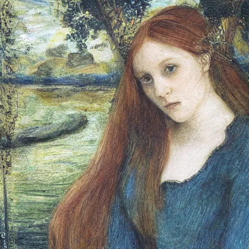 Image similar to potrait of Elizabeth Siddal , Ophelia, John Everett Millais , highly detailed, sharp focus