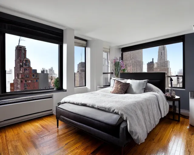 Image similar to open bedroom in new york city.
