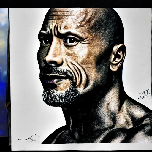 Prompt: A portrait of Dwayne Johnson, in the style of Mappa,