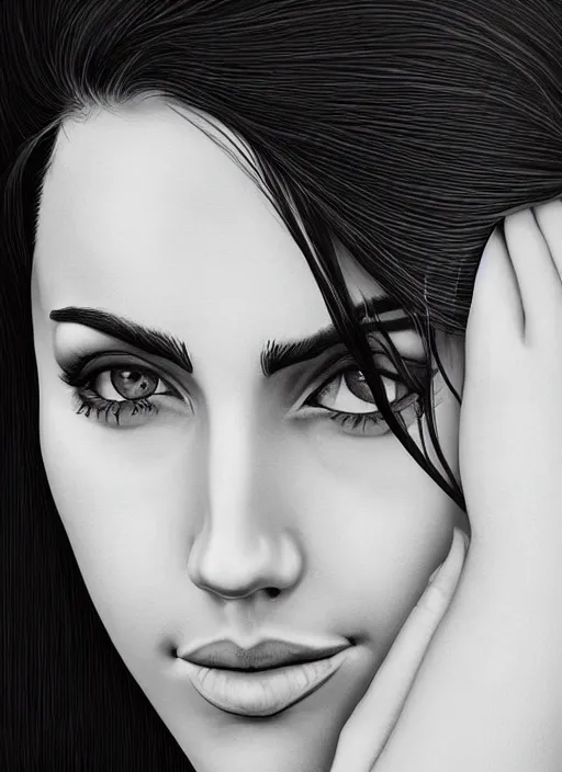 Prompt: up close portrait of a beautiful woman in black and white, photorealistic, upper body, in the style of kevin Kostic, art by diego fazio and diegoKoi stanley lau, intricate, elegant, hyper sharp focus, artgerm, 8k highly detailed