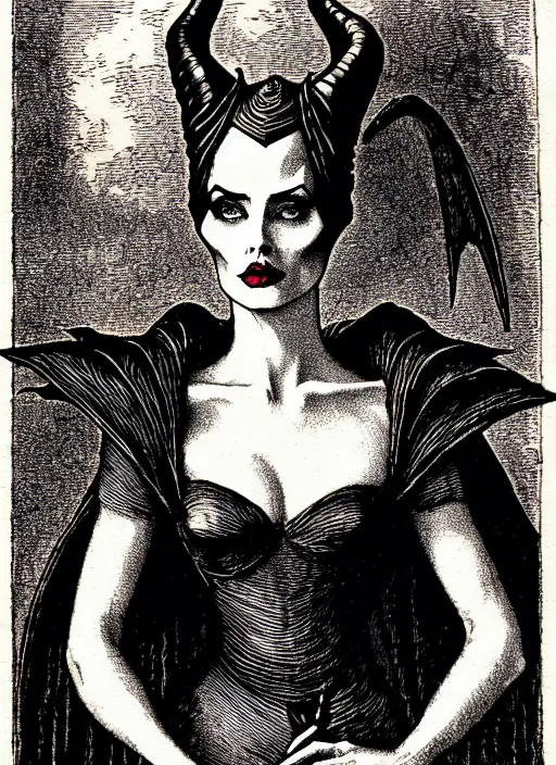 Prompt: maleficent in the style of the dictionarre infernal, etching by louis le breton, 1 8 6 9, 1 2 0 0 dpi scan, ultrasharp detail, clean scan