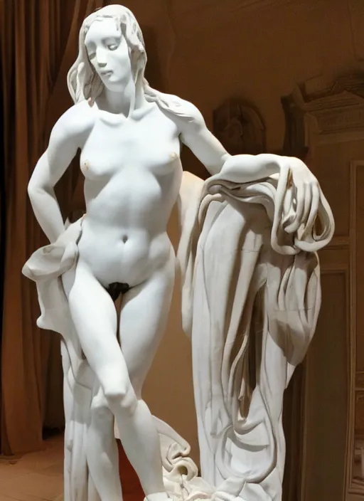 Prompt: full body shot sculpture of a young aestetic beautiful woman by GIANLORENZO BERNINI