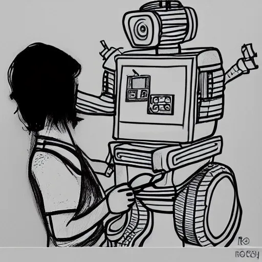 Image similar to robot drawing a human drawing a robot drawing a human