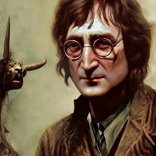 Image similar to john lennon as buffalo bill silence of the lambs, ultra realistic, concept art, intricate details, highly detailed, photorealistic, octane render, 8 k, unreal engine, art by frank frazetta, simon bisley, brom