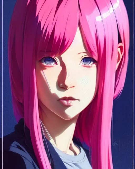 Image similar to cute girl with pink hair | | very very anime!!!, fine - face, audrey plaza, fine details. anime. realistic shaded lighting poster by ilya kuvshinov katsuhiro otomo ghost - in - the - shell, magali villeneuve, artgerm, jeremy lipkin and michael garmash and rob rey