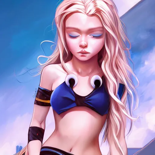 Prompt: a very beautiful young invader zim, full body, long wavy blond hair, sky blue eyes, full round face,, bikini, miniskirt, front shot, highly detailed, cinematic wallpaper by stanley artgerm lau