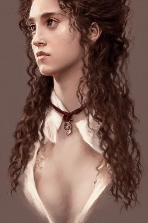 Image similar to portrait en buste Hermione Granger, traditional corsican, intricate, highly detailed, artstation, illustration, jurgens, rutkowski, bouguereau