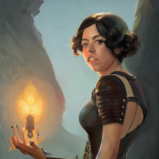 Image similar to aubrey plaza, d & d, fantasy, portrait, highly detailed, digital painting, trending on artstation, concept art, sharp focus, illustration, art by artgerm and greg rutkowski and magali villeneuve