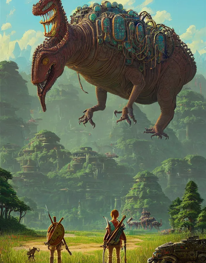 Image similar to #art #hyperreal #intricate simon-stålenhag-dinotopia-botw-studio-ghibli, [32k hd]^10