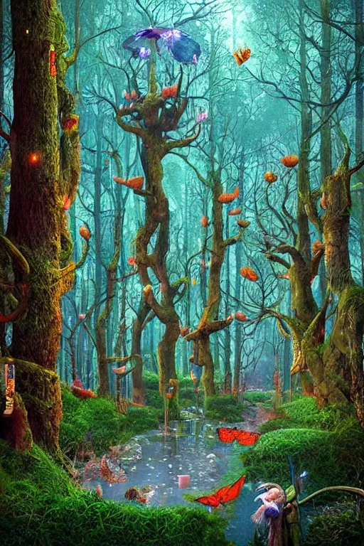 Prompt: fantasy forest landscape by michael cheval and beeple