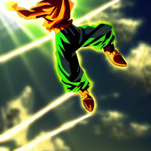 Prompt: dutch angle shot, one man, shaggy rogers, powering up like in dragon ball z, god rays, lightnings, realistic, cinematic
