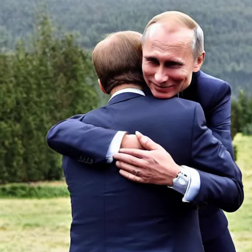 Image similar to emmanuel macron hugging vladimir putin