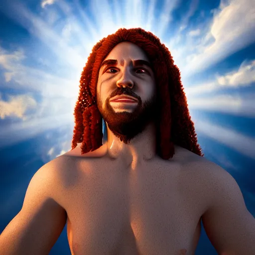 Image similar to Portrait of hippy devil in heaven, photorealistic, highly detailed, studio lighting, dof, volumetric lighting