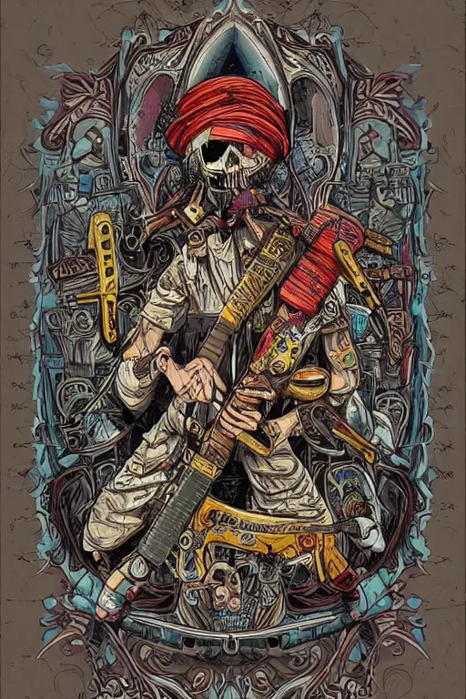 Prompt: taliban anarchy. symmetrical anatomy, very detailed design, complexity of the picture, with pop punk style, colorful, accompanied by body, pure image without duplication, dribble popular, drawn by vinicius gud and gustavo zambelli, intricate, hdd