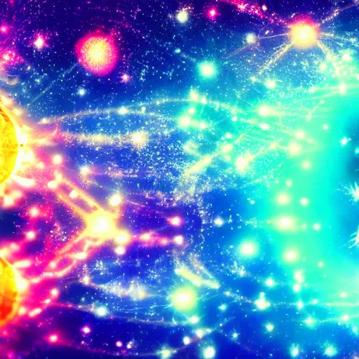 Prompt: anime style hd wallpaper of outer space, intricate and vibrant auras and glittering stars, warm colors