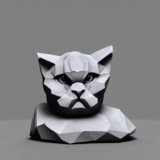 Image similar to low poly cute cat sculpted with granite, crystals