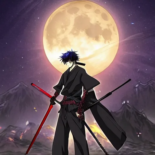 anime drifters man with large samurai sword at night