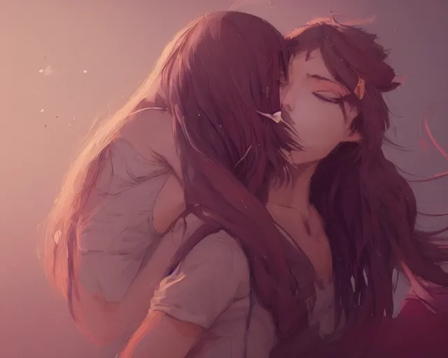 Image similar to girl kissing another girls neck, sharp details, sharp focus, elegant, highly detailed, illustration, by jordan grimmer and greg rutkowski and pine ( ハイネ ) and 薯 子 imoko and 香 川 悠 作 and wlop and maya takamura, intricate, beautiful, trending artstation, pixiv, digital art