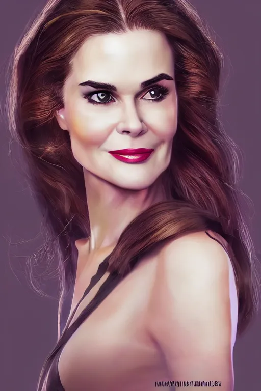 Image similar to portrait of a mix of beautiful young maria shriver, mariel hemmingway, brooke shields, nicole kidman and elle macpherson as catwoman, thin lips, hair tied up in a pony tail, colorful artstation, cgsociety