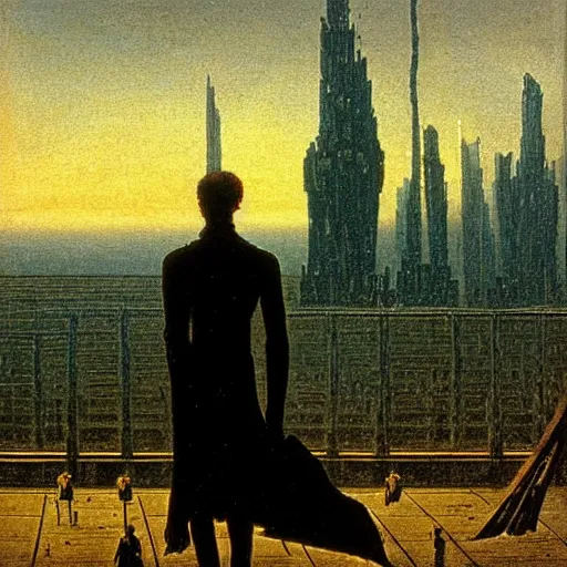 Prompt: neuromancer, painted by caspar david friedrich