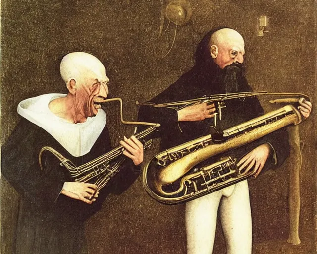 Image similar to ornette coleman and marc ribot by hieronymus bosch