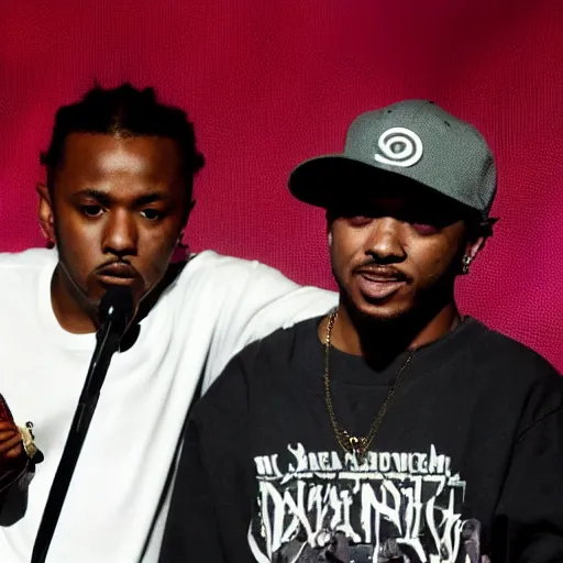 Image similar to kendrick lamar brings a small mouse on stage to rap with him