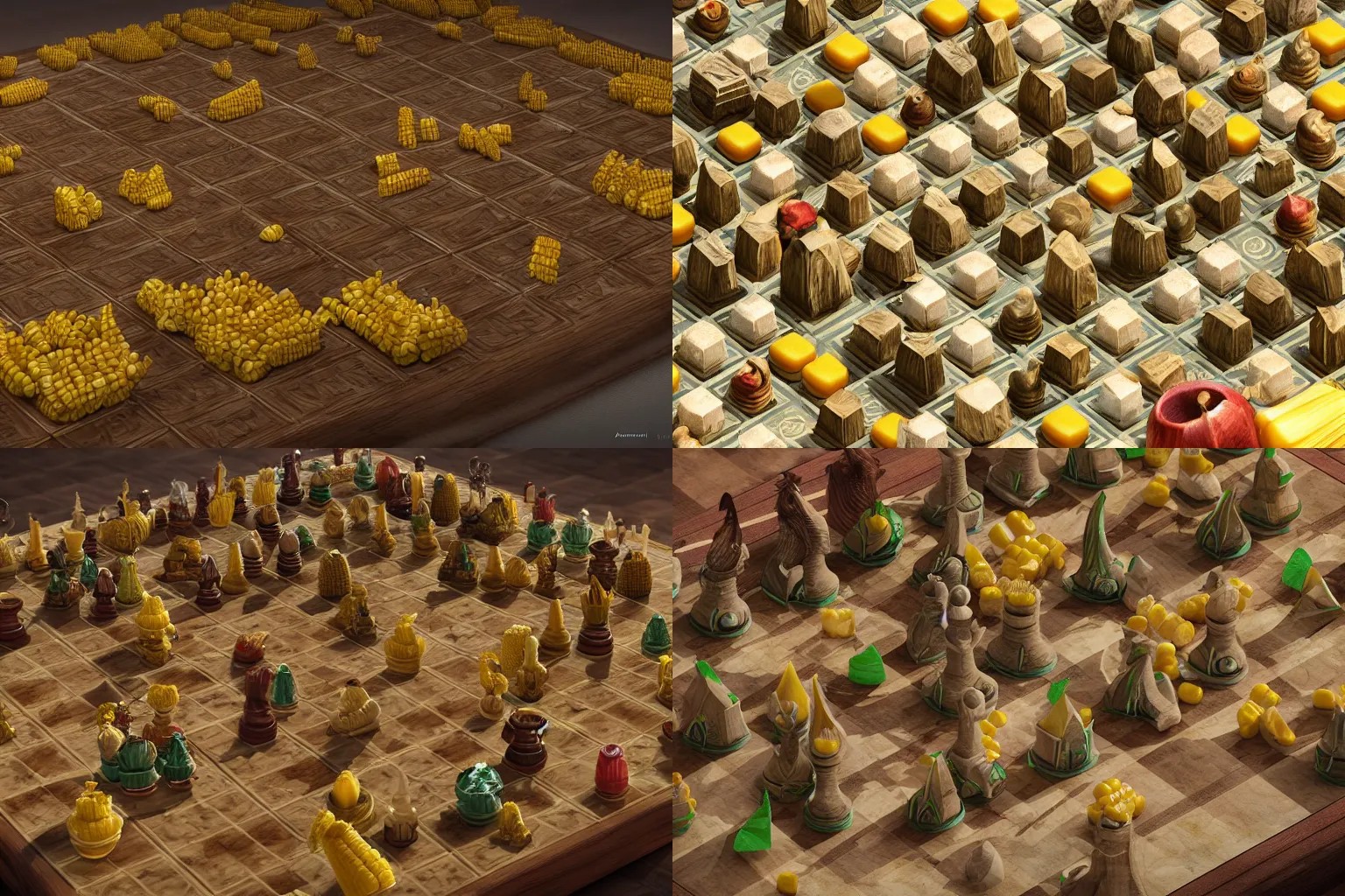 Prompt: corn chess board game, detailed octane render, trending on artstation
