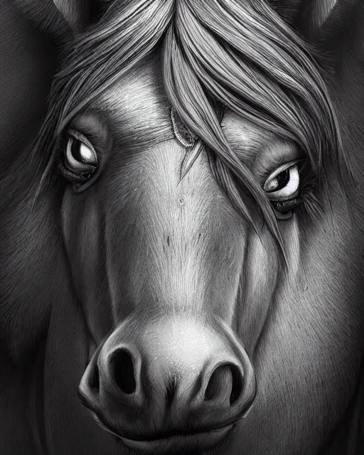 Prompt: a donkey with Long eyelashes, fantasy art, in the style of artgerm, illustration, epic, fantasy, intricate, hyper detailed, concept art, smooth, sharp focus, vibrant